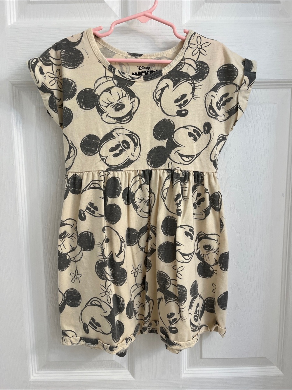 Disney Cream and Black Mickey Sketch Knit Short Sleeve Dress